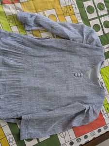Light Blue Textured Puff Sleeve Top
