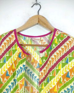 Aania Lime Green Kurta With Printrd Shrug (Women)