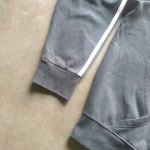 Striped Sleeve Zip-Up Hoodie