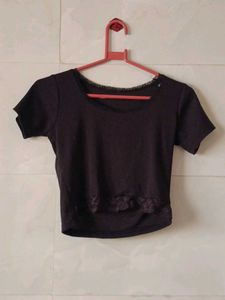 Black T-Shirt with Lace Detail