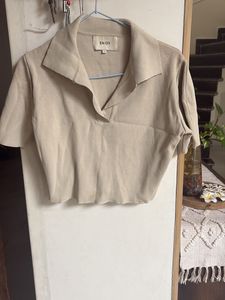Beige Collared Cropped Top