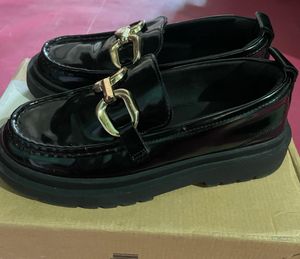 ZARA Black Loafers with Gold Buckle