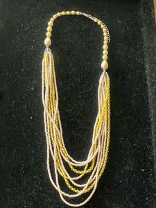 Multi-strand Pearl and Yellow Bead Necklace