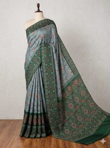 Elegant Grey & Green Saree