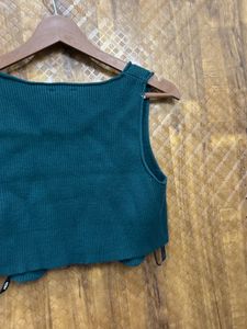 Trendy Ribbed Square Neck Button-Up Crop Top