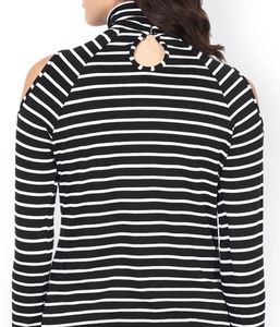 Black &amp; White Striped Cold-Shoulder Top