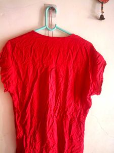 Bright Red Cotton Casual Front-Button Top / Tunic
