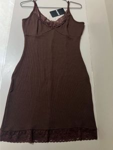 Brown Lace Trim Mini Dress