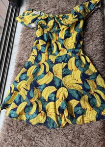 Off-Shoulder Banana Print Jumpsuit