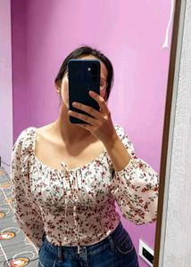 Chic Floral Print Puff Sleeve Top