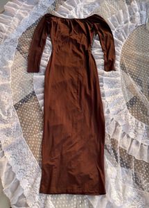 Brown Off-Shoulder Maxi Dress