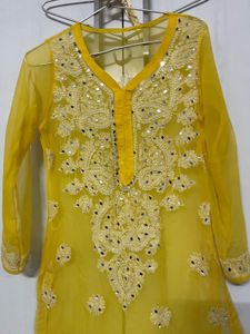 Embroidered Yellow Chikankari Kurta