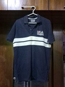 Men's Navy Polo Shirt with USA Graphic