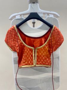 Orange Silk Blouse with Gold Trim
