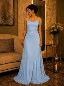 Elegant Blue Spaghetti Strap Maxi Dress