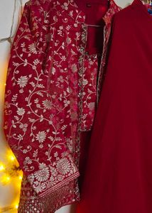 Elegant Red Embroidered Kurta Set