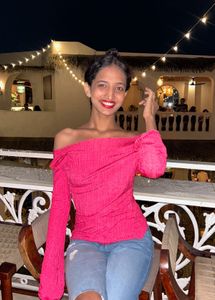 Trendy Pink Off-Shoulder Top with Button Detail