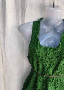 Green Embroidered Mini Dress