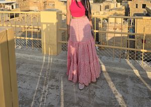 Boho Pink Floral Tiered Maxi Skirt