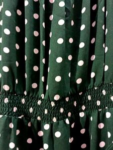 Dark Green Polkadot Long Dress, With Matching West