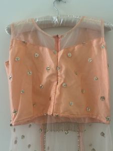 Amazing Peach Party Wear Shrug/kurti With Back Zip