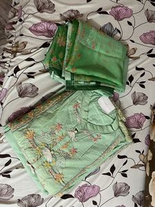 unstitched Elegant Mint Green Kurta Set with Dupat
