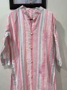 Charming Striped Kurta with Pearl Buttons