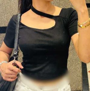 Black Cut-Out Neckline Crop Top