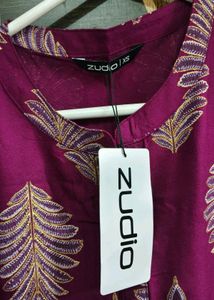 Purple Leaf Print Kurti