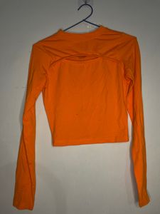Bright Orange Cut-Out Long Sleeve Crop Top