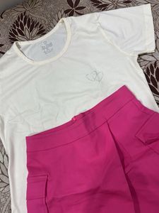 White T-Shirt xL with S Pink Skort