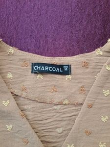 Chic Brown Textured Button-Up Blouse