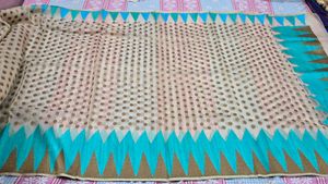 Elegant Beige Saree with Teal Border