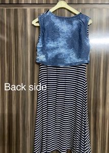 Striped Midi Dress with Denim Overlay