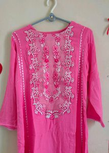 Vibrant Pink Embroidered A- Line Kurta