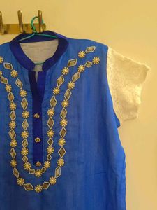 Blue Tie-Dye Embroidered Kurta