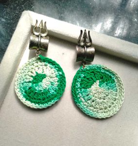 Handmade Crochet Earrings with Trishul Charm