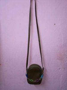 Chic Brown sling Bag with Colorful Chain