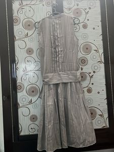 Elegant Pleated Grey Midi Dress