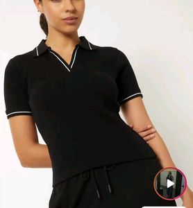 Black Polo Style Top with White Trim