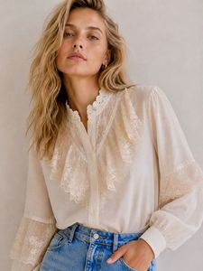 Elegant Lace Trim Blouse- Linen blend