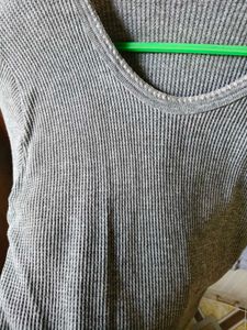 Grey Waffle Knit Long Sleeve Top