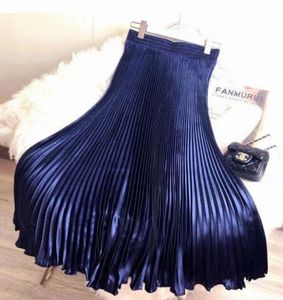 Navy Pleated Midi Skirt