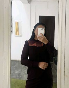 Chic Burgundy Mini Dress with Unique Neckline Deta