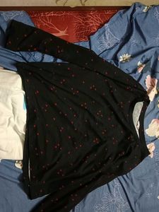 Black Long Sleeve Top with Red Hearts