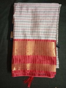 Elegant Striped Saree with Gold Border