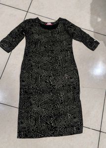 Black Geometric Print Midi Dress
