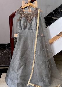 Elegant Grey Embellished Lehenga Choli