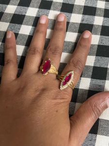 Red Stone Cocktail Rings - Set of 2