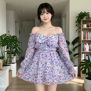 Korean  Floral Off-Shoulder Mini Dress size S